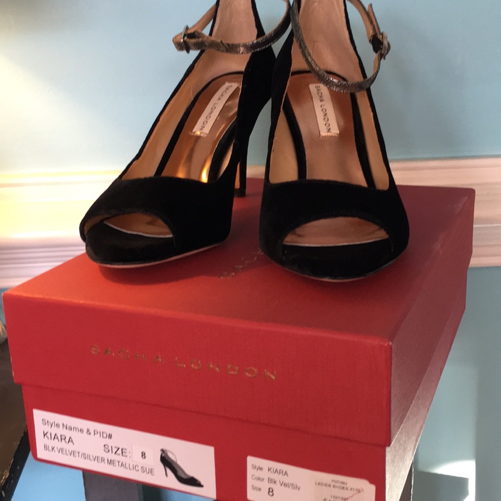 BNWT Sacha London Kiara Black Velvet/Silver Heel- size 8 & 10